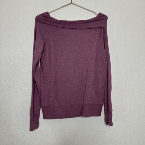 Athleta Sweatshirt Size XS Studio Barre Off Shoulder Purple Heathered Thumbhole - Picture 4 of 12